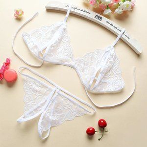 [SMALL] Erotic G-String Open Bikini +Thong Sexy Lace Lingerie Bikini Babydoll